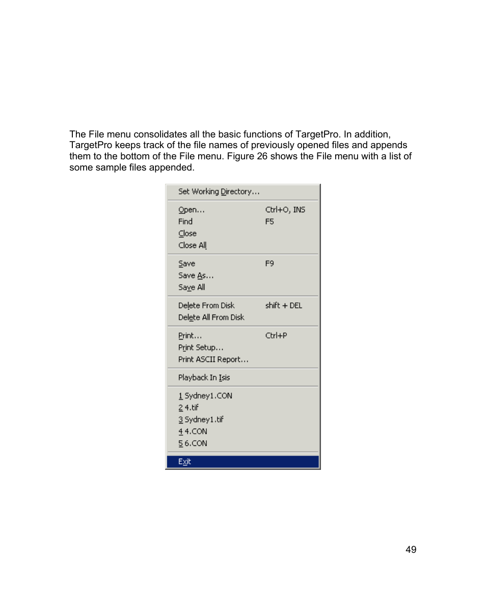 Chapter 5: targetpro menu, 1 the file menu | Triton TargetPro User Manual | Page 60 / 83