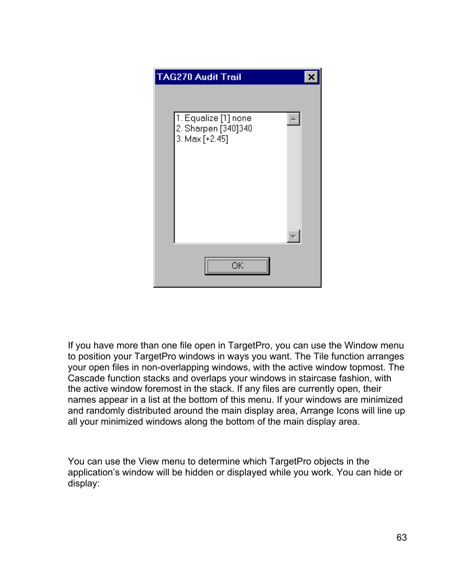 4 the window menu, 5 the view menu | Triton TargetPro User Manual | Page 74 / 83
