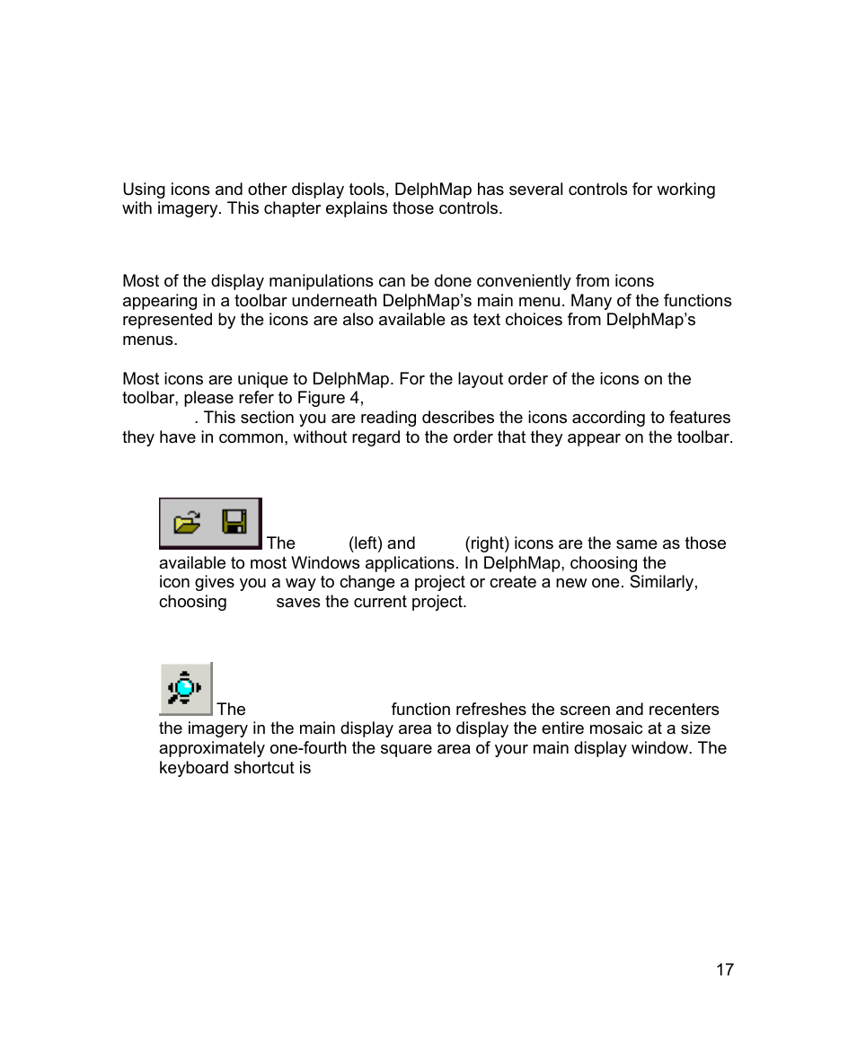 Chapter 2 icons and display tools, The toolbar icons, Open and save | Zoom to content | Triton TritonMap User Manual | Page 31 / 141