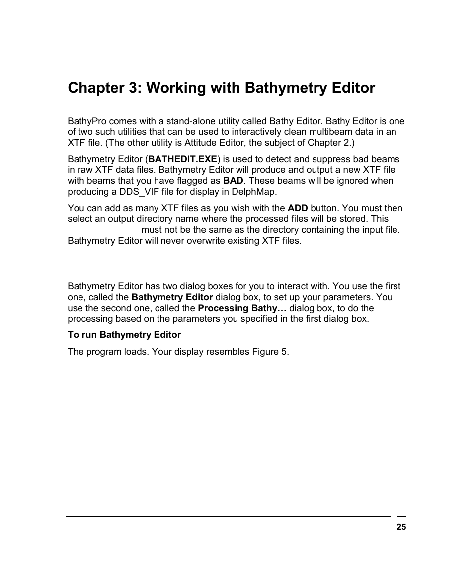 Chapter 3: working with bathymetry editor, Using bathymetry editor’s two dialog boxes, Sing | Athymetry, Ditor, Ialog, Oxes | Triton BathyPro User Manual | Page 25 / 112