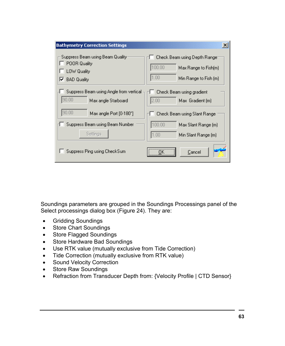 Selecting soundings processing parameters, Electing, Oundings | Rocessing, Arameters | Triton BathyPro User Manual | Page 63 / 112