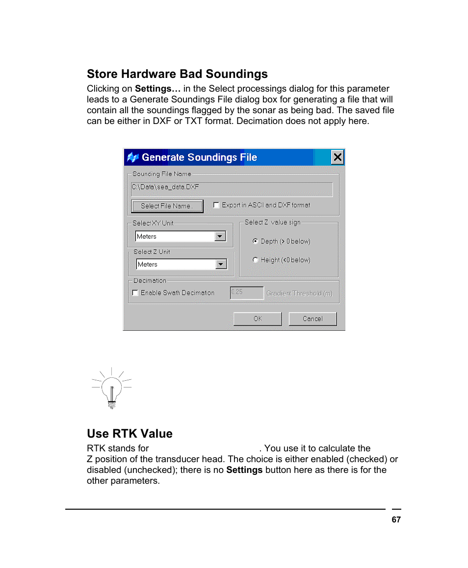 Store hardware bad soundings, Use rtk value | Triton BathyPro User Manual | Page 67 / 112