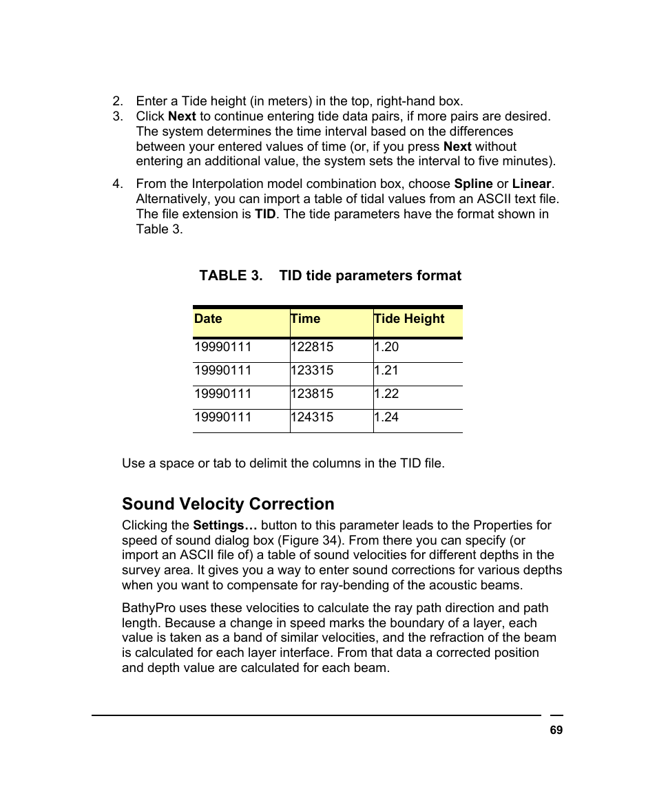 Sound velocity correction | Triton BathyPro User Manual | Page 69 / 112