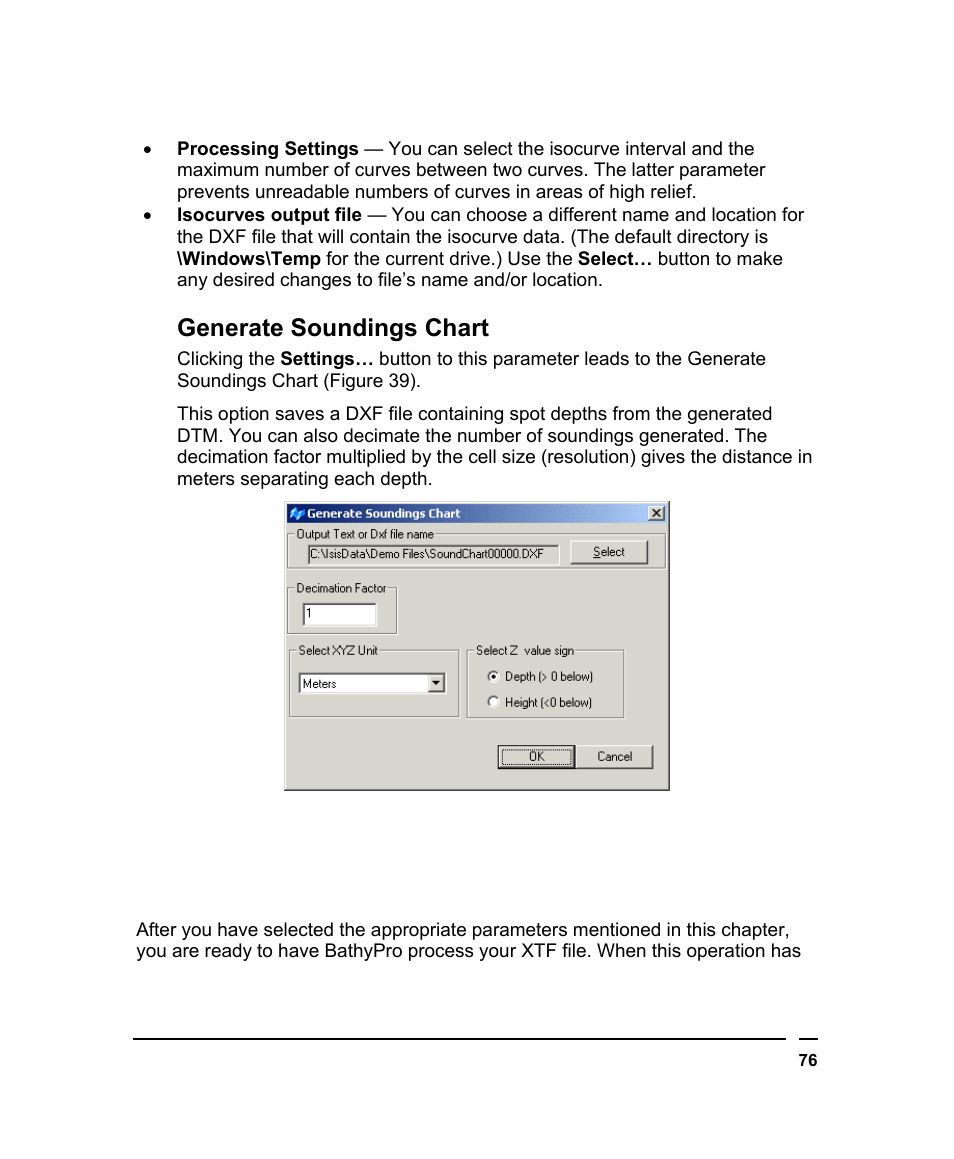 Generate soundings chart, Completing your project, Ompleting | Roject | Triton BathyPro User Manual | Page 76 / 112