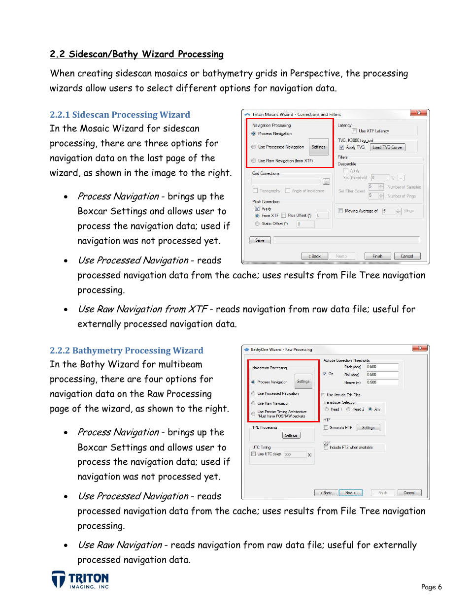 2 sidescan/bathy wizard processing, 1 sidescan processing wizard, 2 bathymetry processing wizard | Triton Navigation User Manual | Page 9 / 21