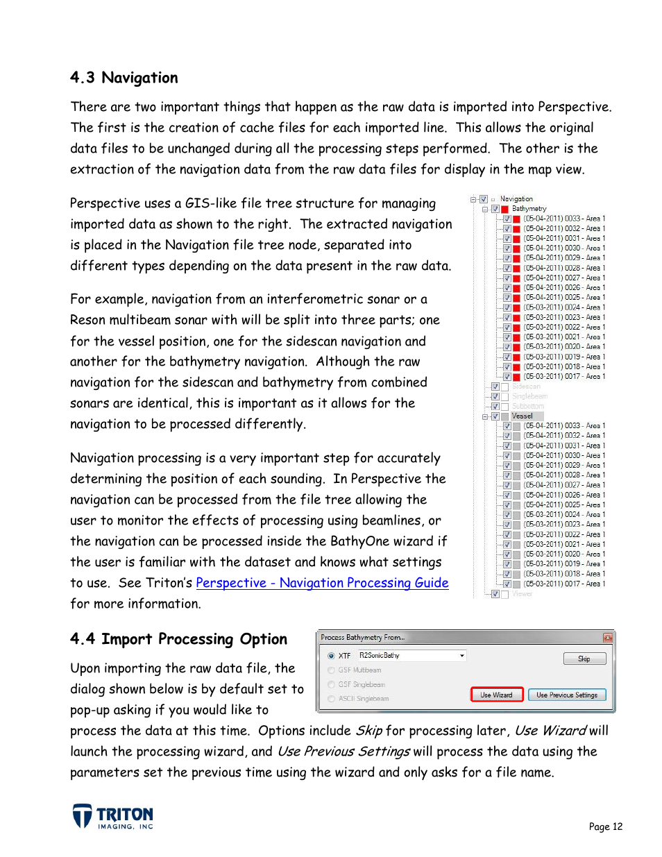 3 navigation, 4 import processing option | Triton Bathymetry User Manual | Page 16 / 49