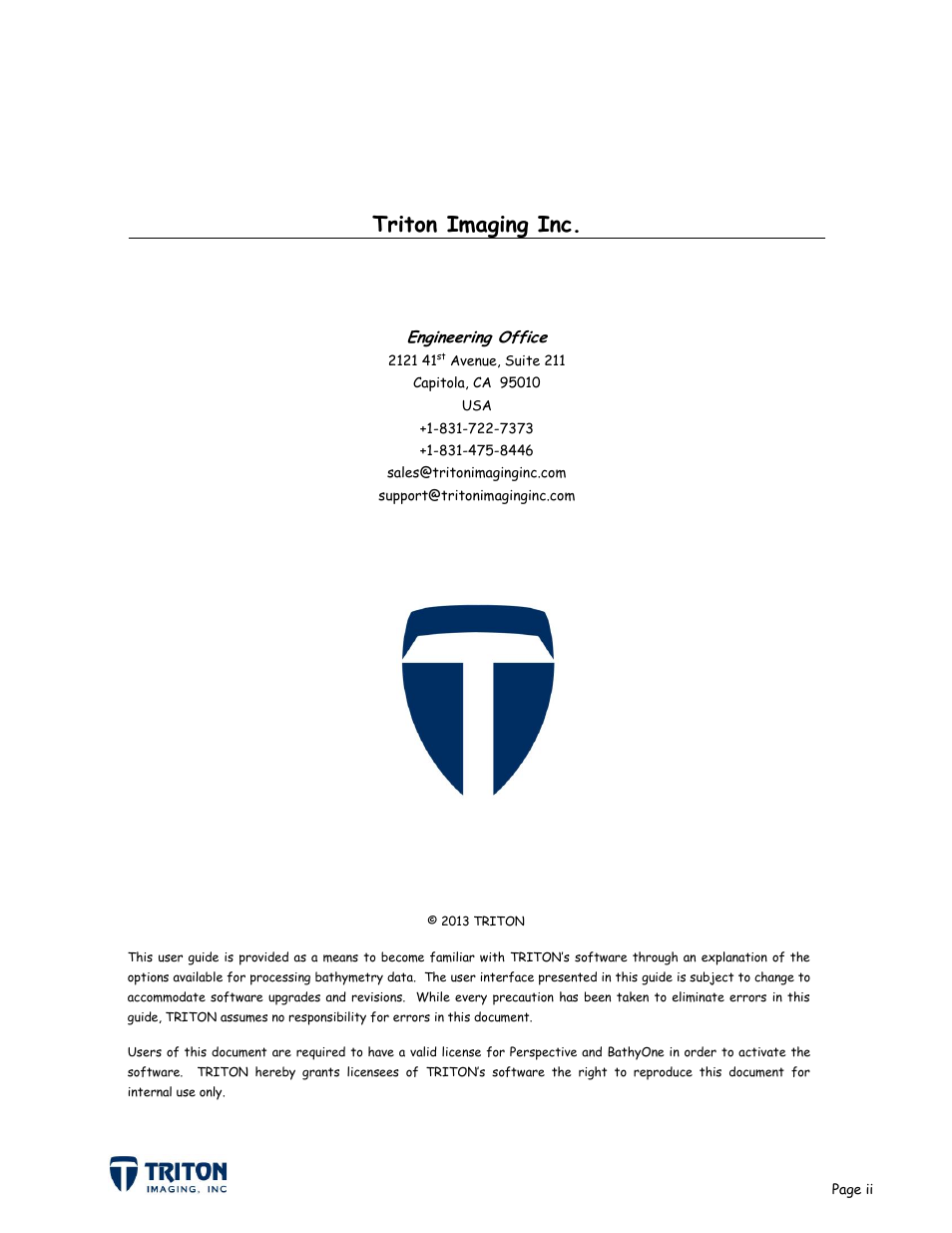 Triton imaging inc | Triton Bathymetry User Manual | Page 2 / 49