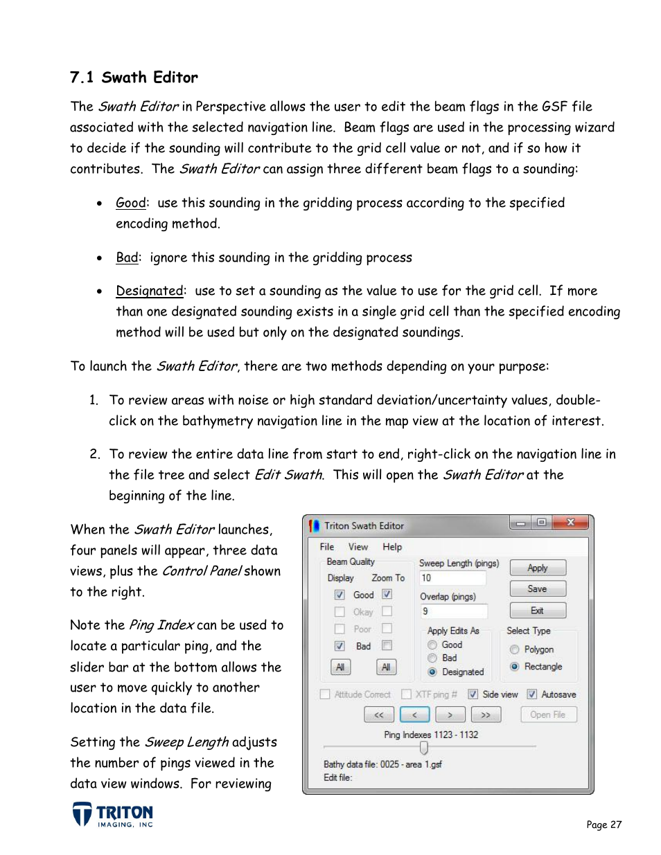 1 swath editor | Triton Bathymetry User Manual | Page 31 / 49