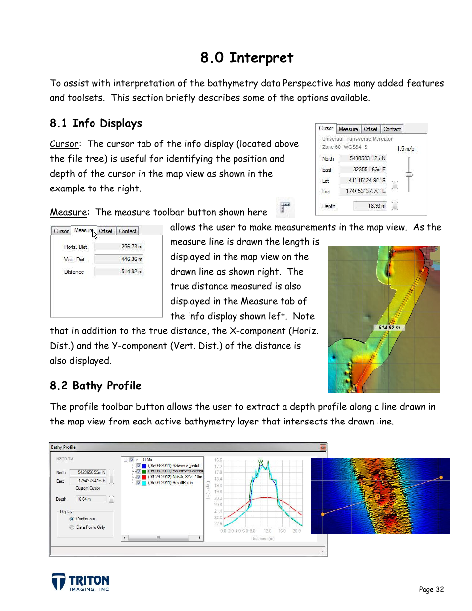 0 interpret, 1 info displays, 2 bathy profile | Triton Bathymetry User Manual | Page 36 / 49