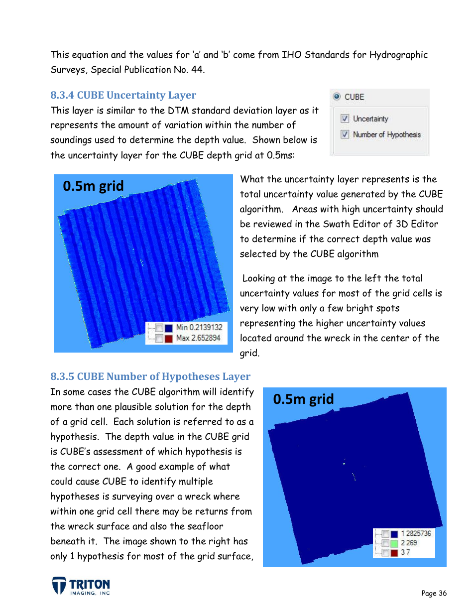 4 cube uncertainty layer, 5 cube number of hypotheses layer, 5m grid | Triton Bathymetry User Manual | Page 40 / 49
