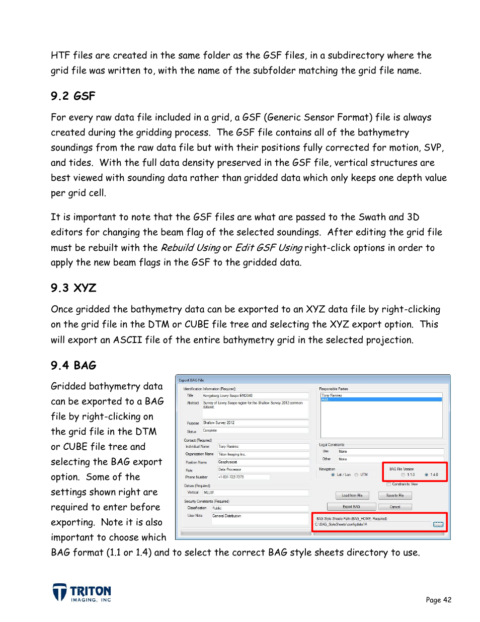 2 gsf, 3 xyz, 4 bag | Triton Bathymetry User Manual | Page 46 / 49
