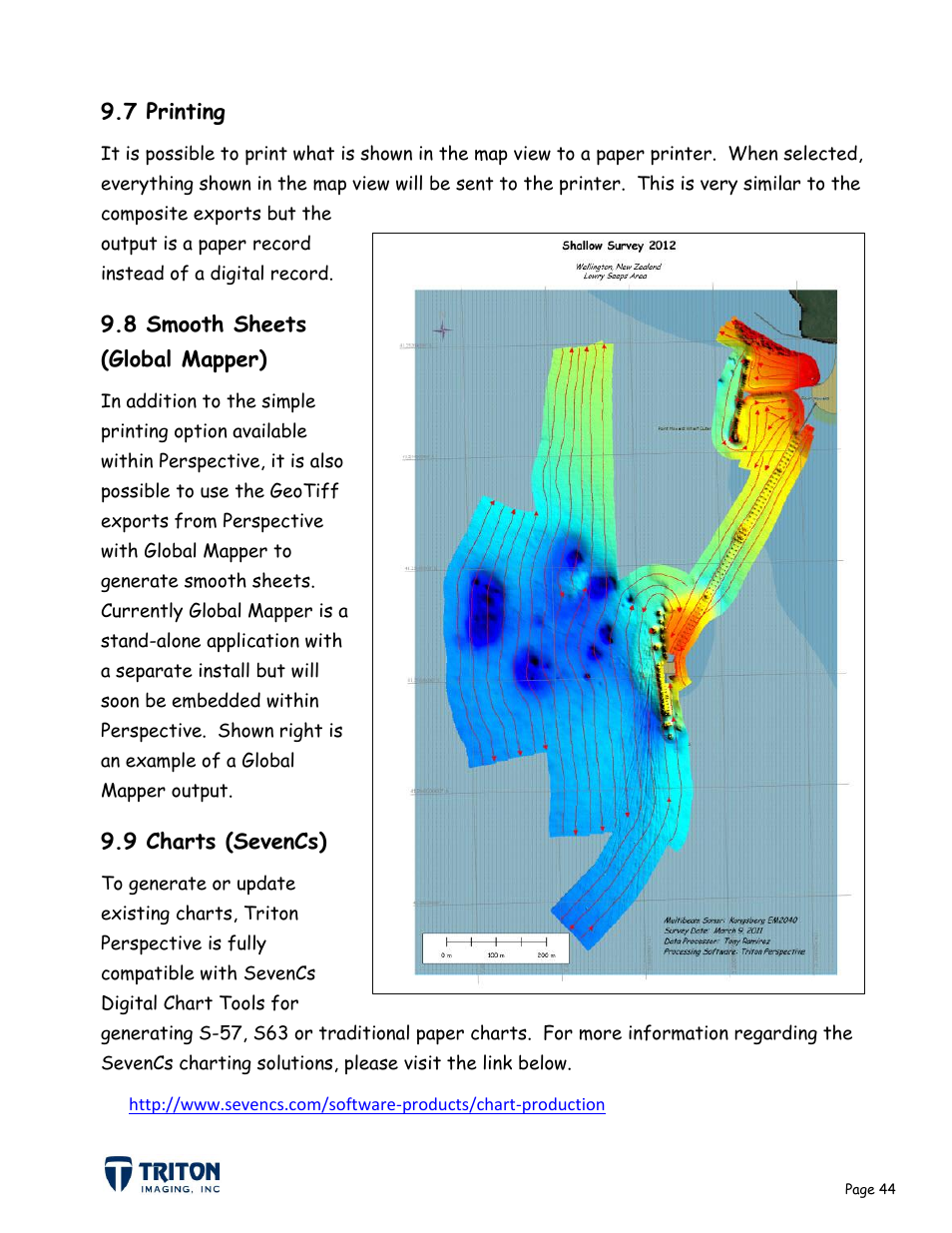 7 printing, 8 smooth sheets (global mapper), 9 charts (sevencs) | Triton Bathymetry User Manual | Page 48 / 49