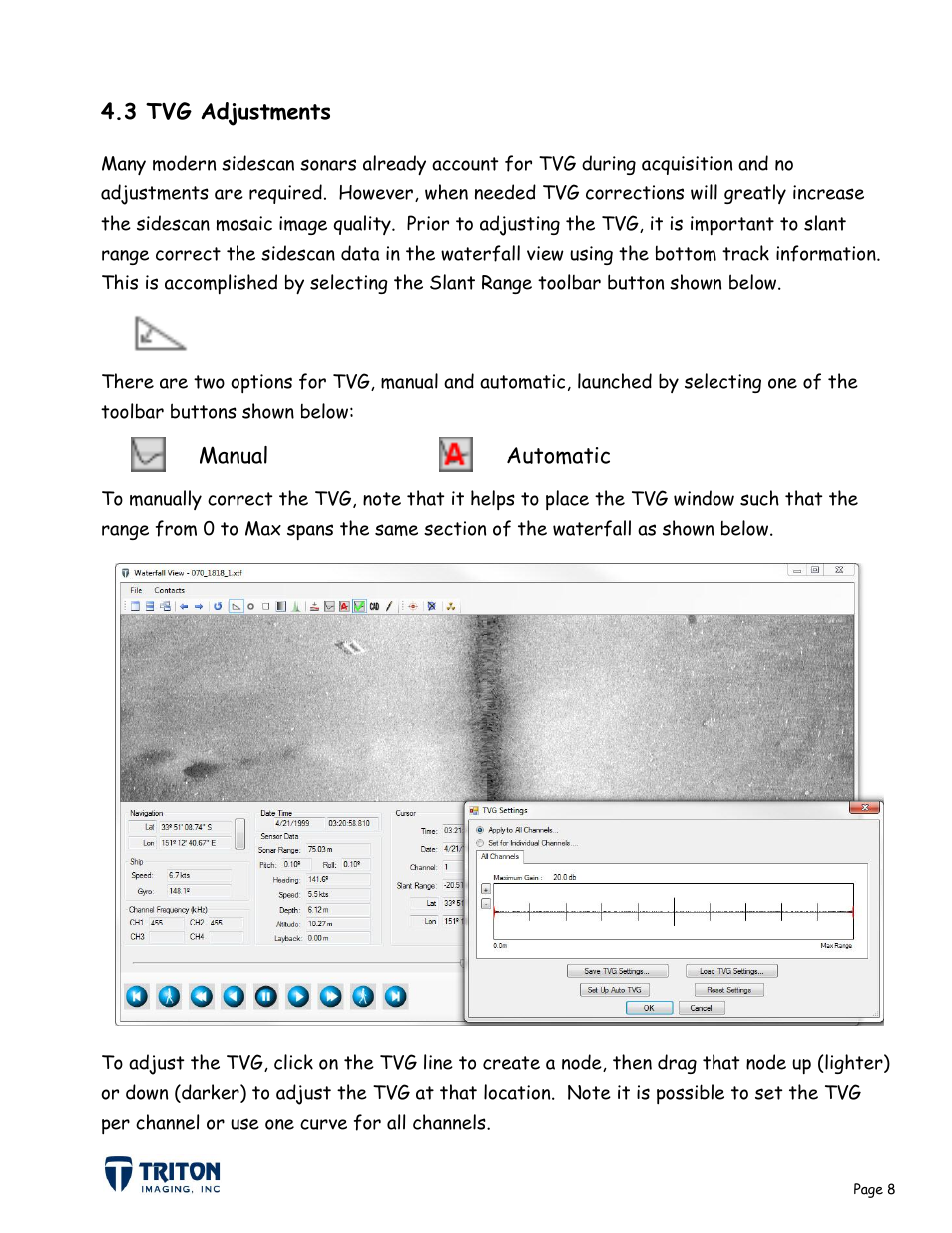 3 tvg adjustments | Triton Sidescan User Manual | Page 11 / 28