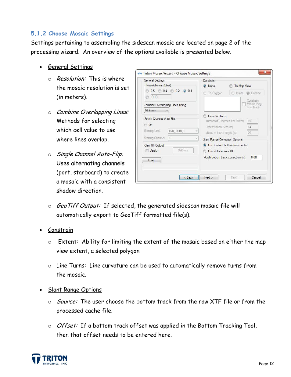 2 choose mosaic settings | Triton Sidescan User Manual | Page 15 / 28