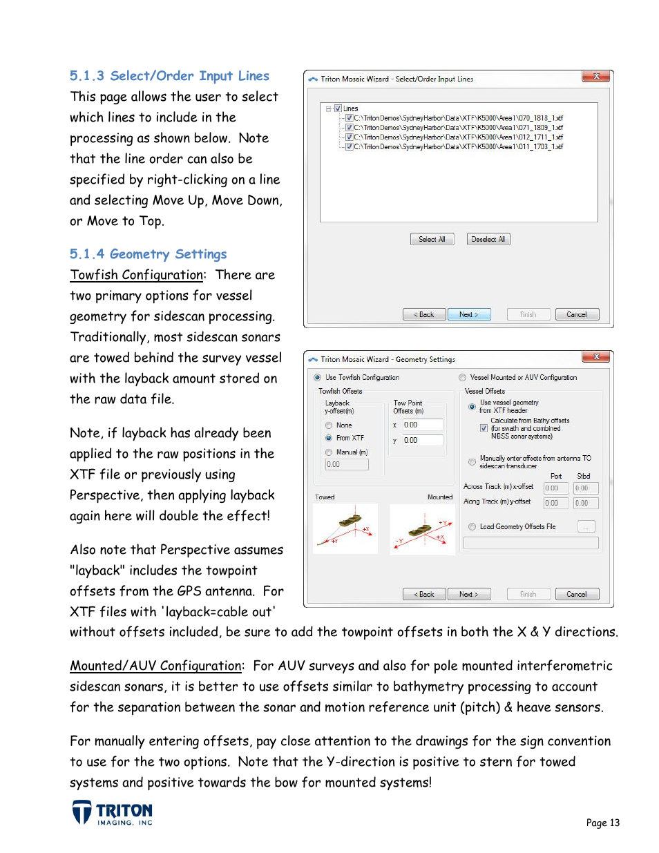 3 select/order input lines 5.1.4 geometry settings | Triton Sidescan User Manual | Page 16 / 28