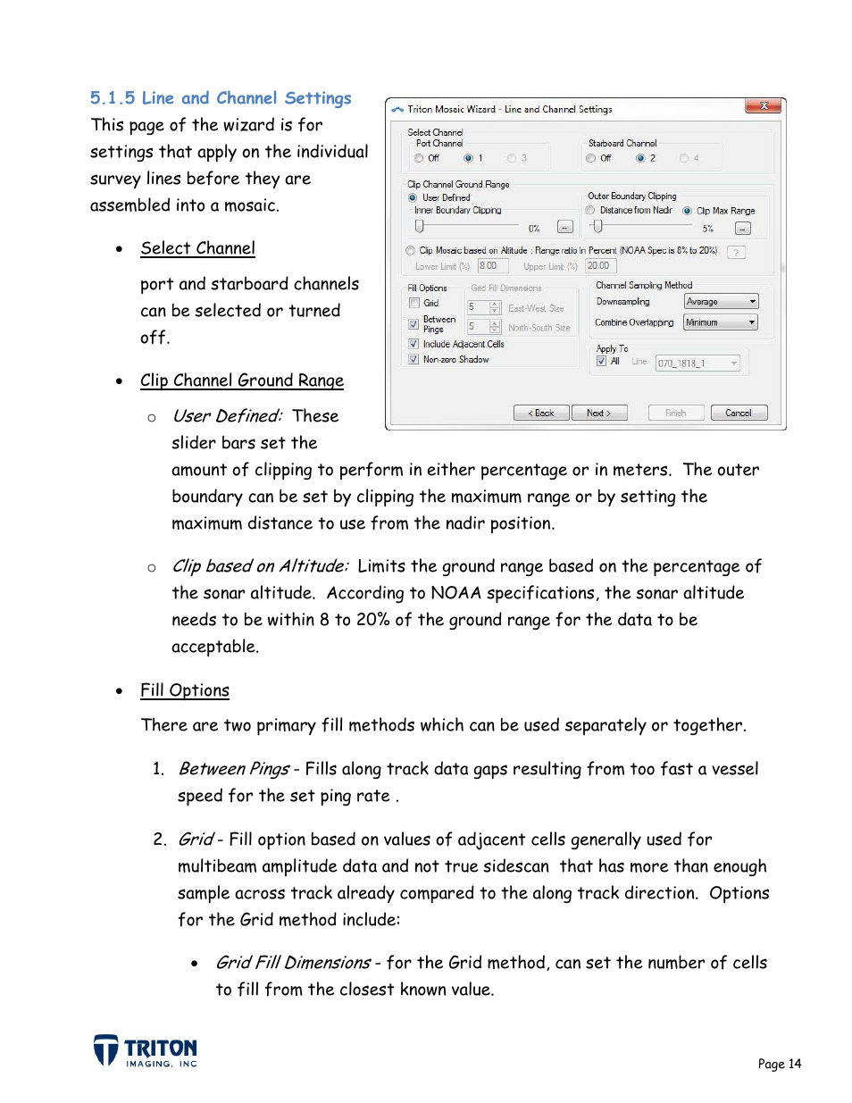 5 line and channel settings | Triton Sidescan User Manual | Page 17 / 28