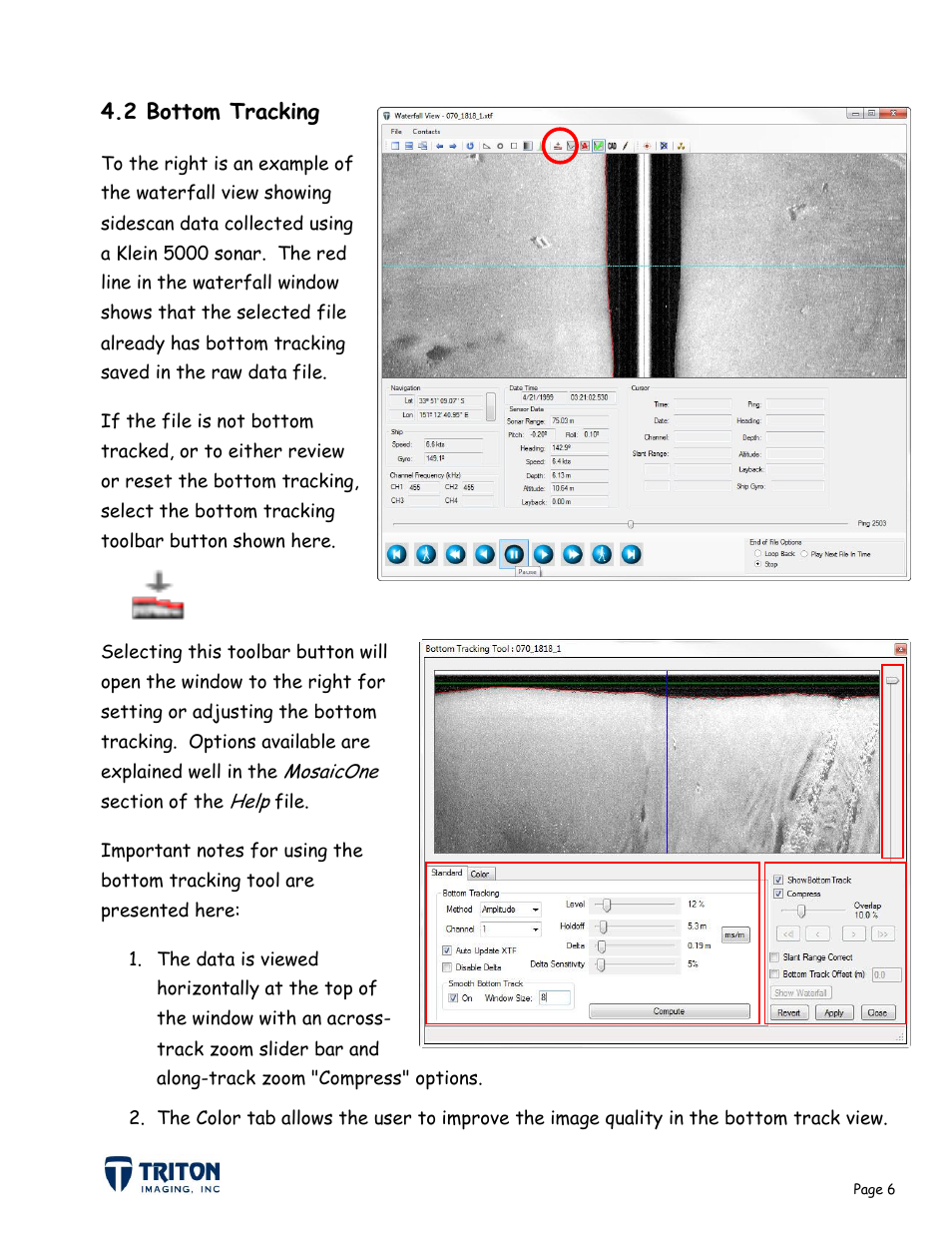 2 bottom tracking | Triton Sidescan User Manual | Page 9 / 28