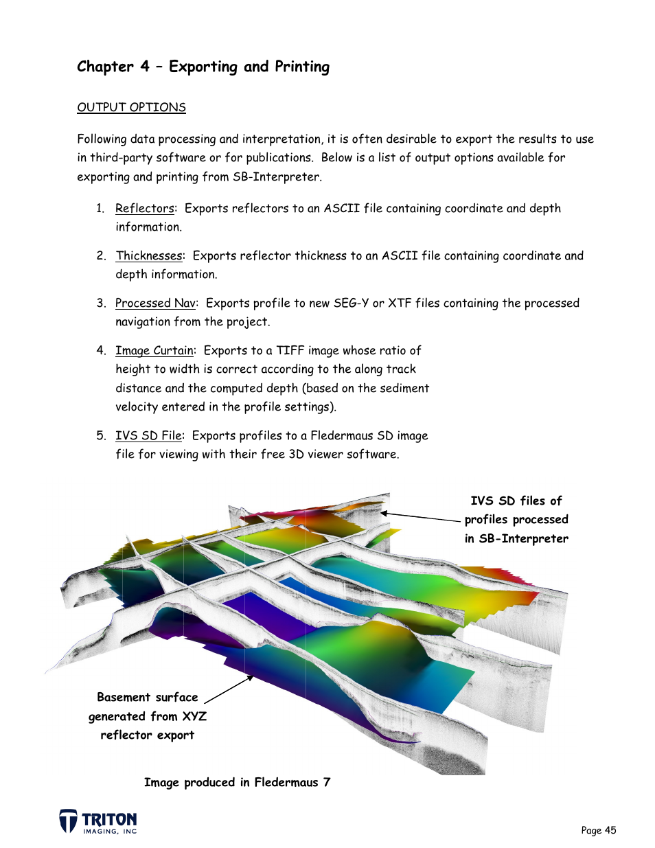 Chapte, Er 4 – ex, Xporting a | And print, Ting | Triton SB-Interpreter User Manual | Page 48 / 60