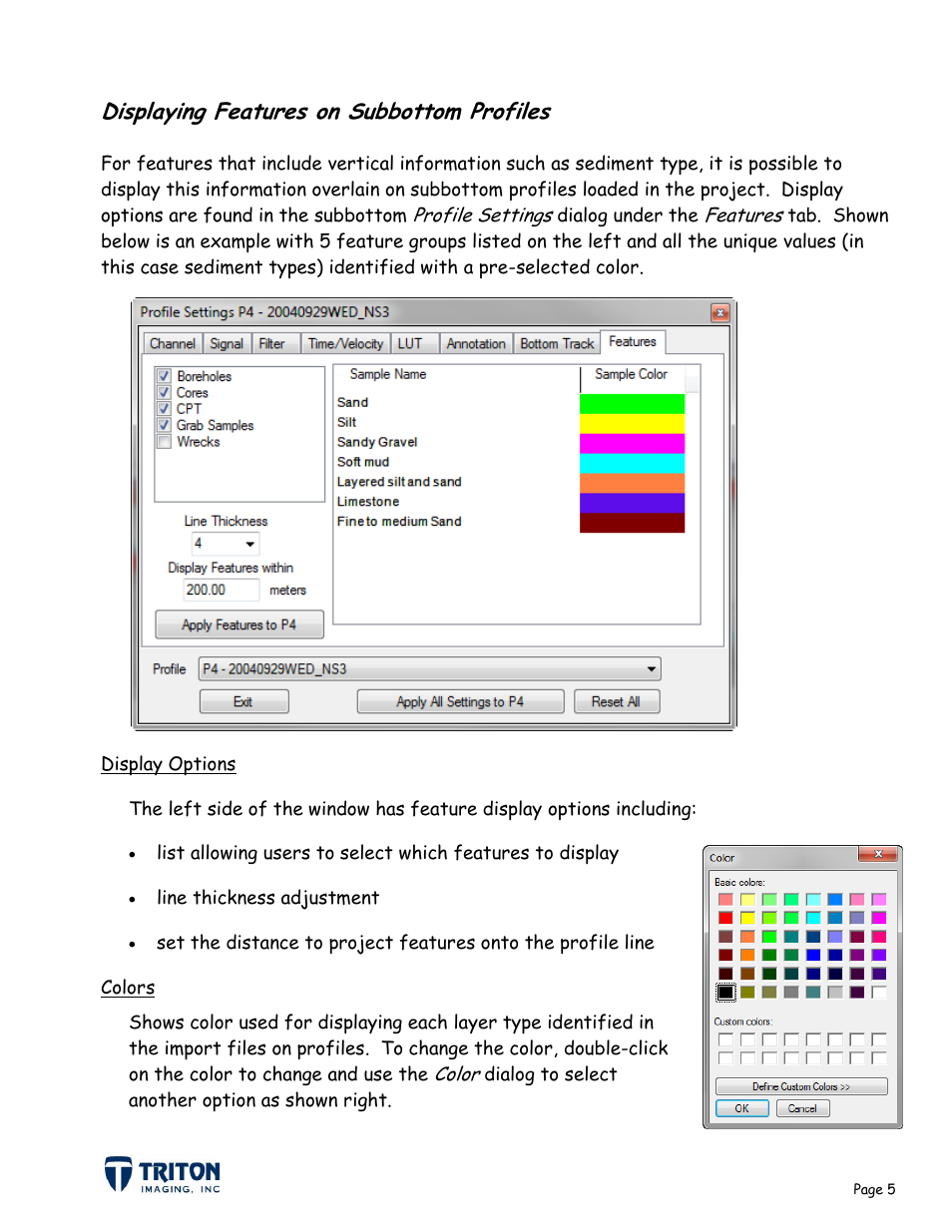 Displaying features on subbottom profiles | Triton Point Features User Manual | Page 8 / 8