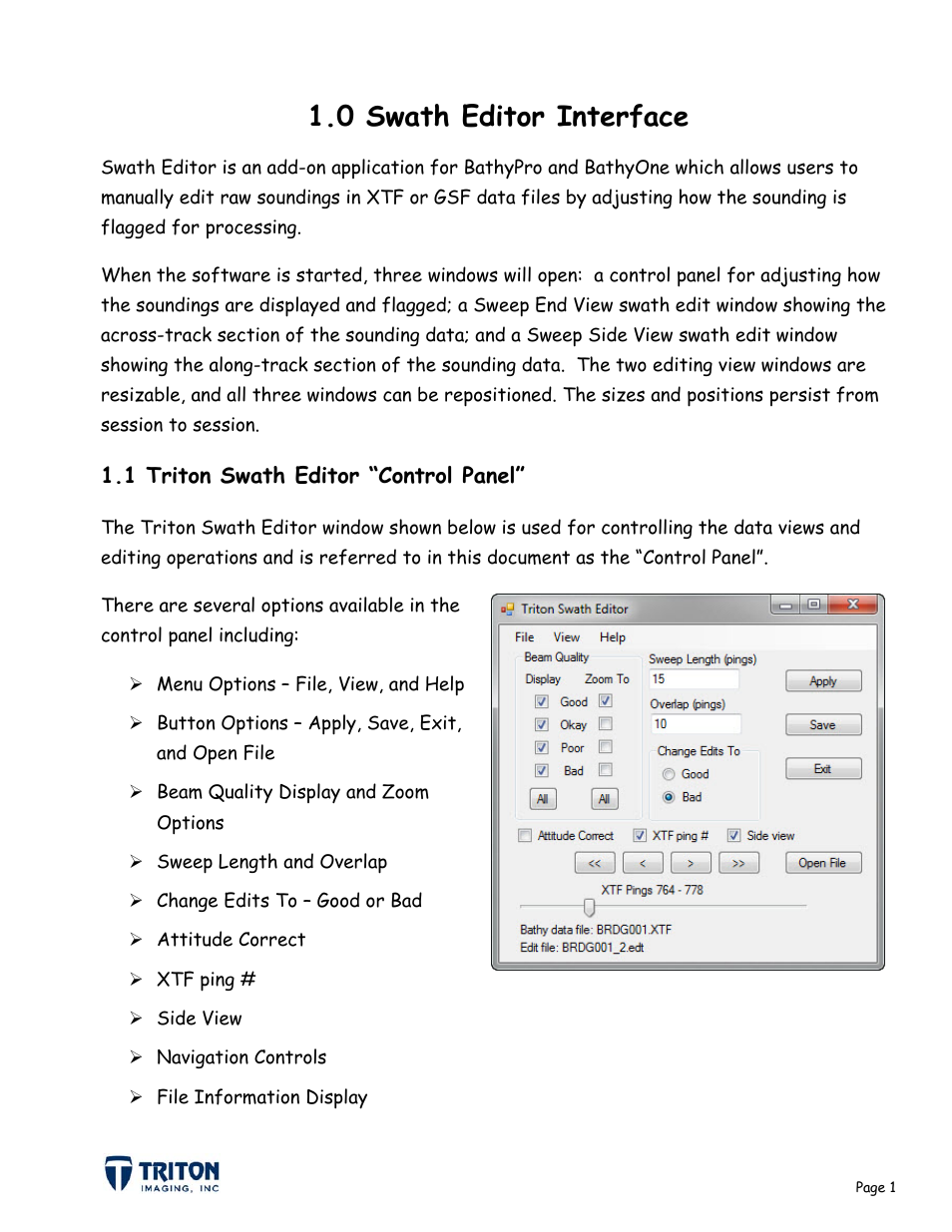 0 swath editor interface | Triton Bathymetry Swath Editor User Manual | Page 4 / 15