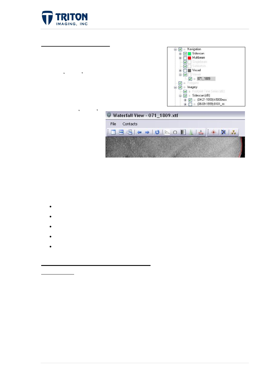 7 imagery tree, 3 navigation viewer, 1 sidescan & footprint time series | Triton Perspective User Manual | Page 28 / 195