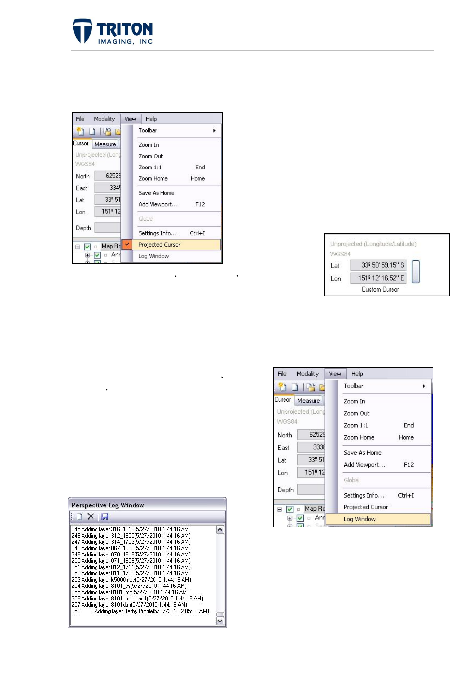 4 projected cursor, 5 log window | Triton Perspective User Manual | Page 65 / 195