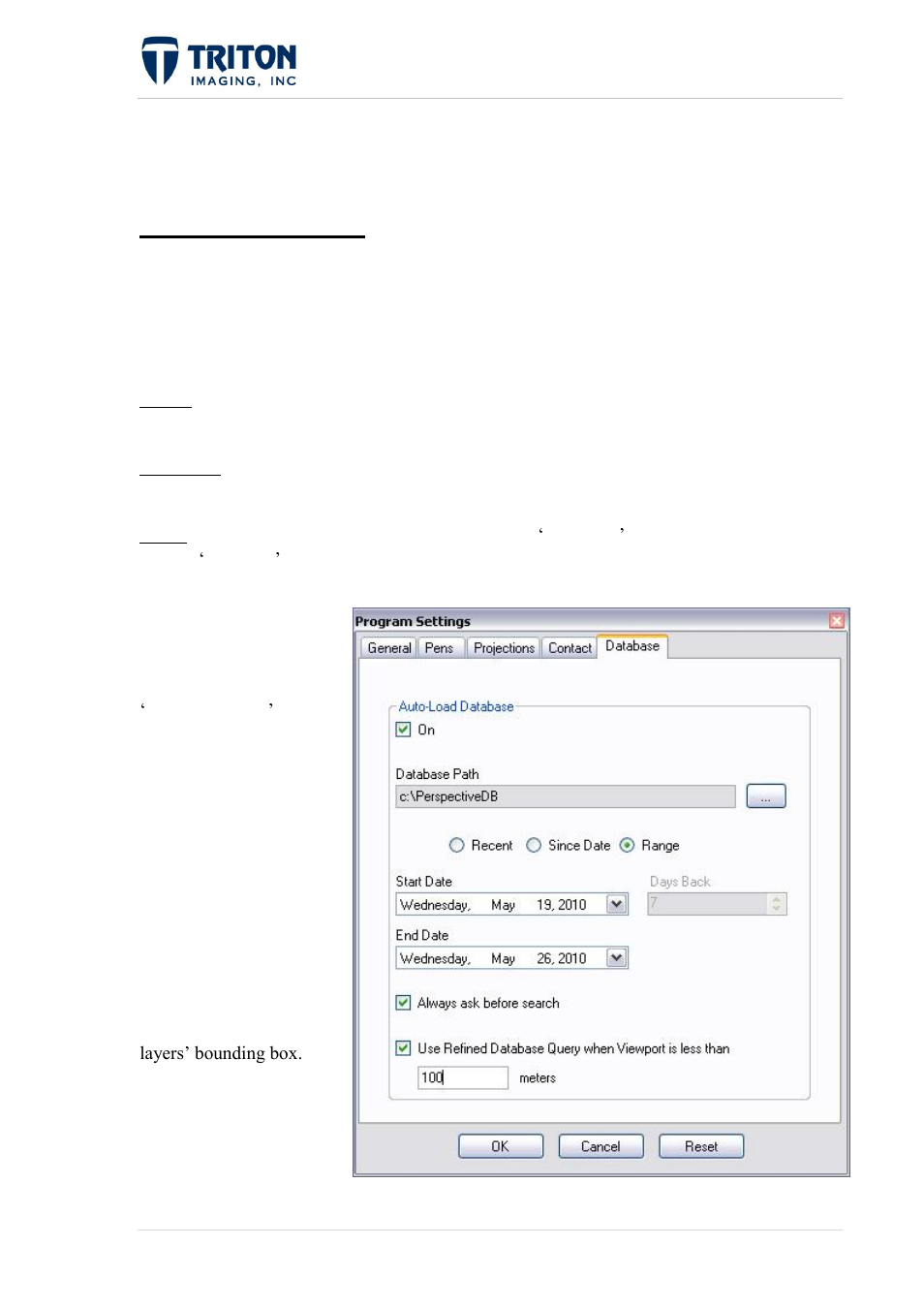 Atabase, Ettings, 7 database settings | Triton Perspective User Manual | Page 83 / 195