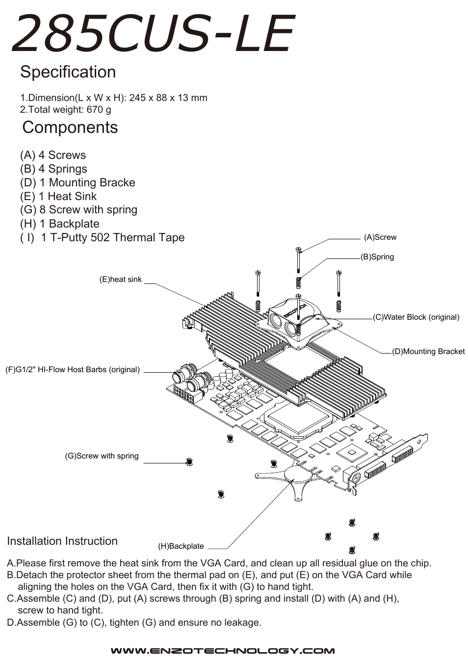 EnzoTech 285cus-le User Manual | 1 page