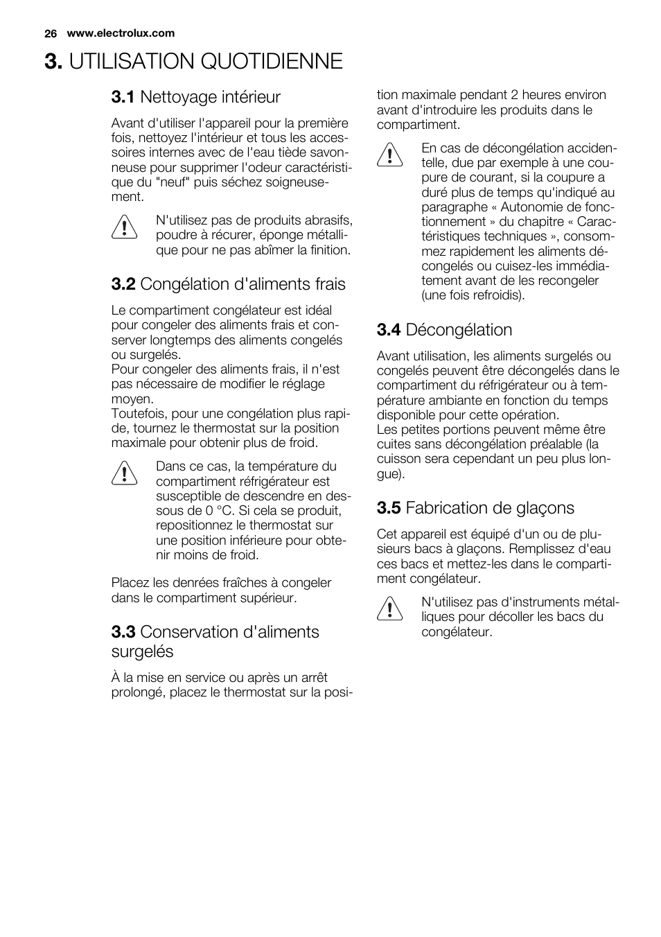 Utilisation quotidienne | Electrolux ENN2800BOW User Manual | Page 26 / 64