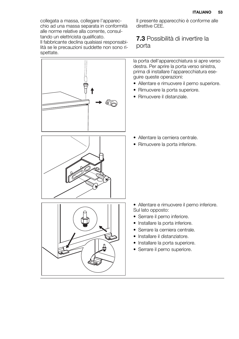 3 possibilità di invertire la porta | Electrolux ENN2800BOW User Manual | Page 53 / 64