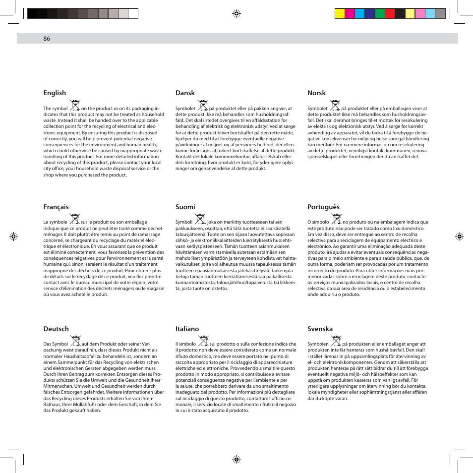 English, Norsk, Dansk | Français, Português, Deutsch, Svenska, Suomi, Italiano | Electrolux ZG8800 User Manual | Page 92 / 96