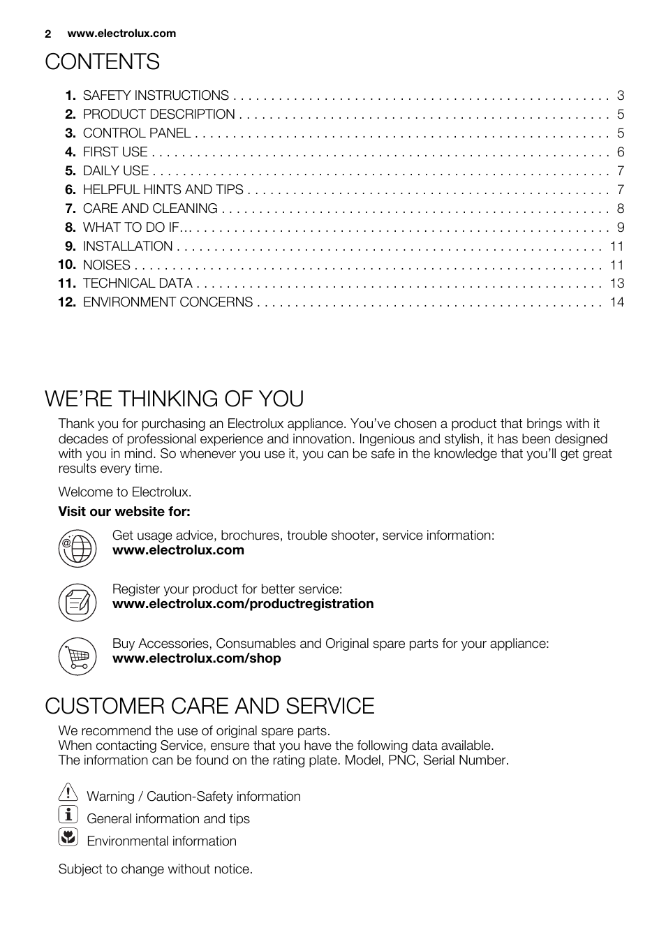 Electrolux ERU1101FOW User Manual | Page 2 / 60