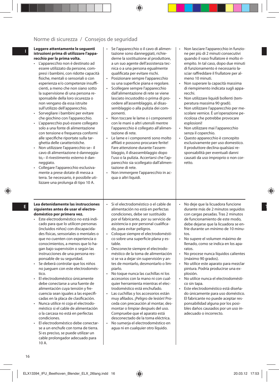 Norme di sicurezza / consejos de seguridad | Electrolux ESB4400 User Manual | Page 16 / 88
