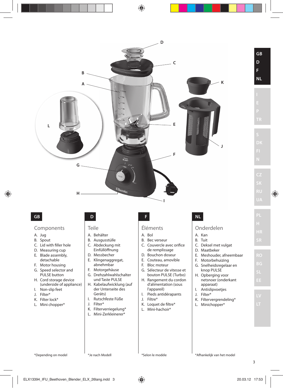 Onderdelen components teile éléments | Electrolux ESB4400 User Manual | Page 3 / 88