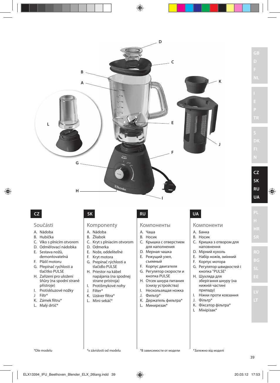 Součásti komponenty компоненты компоненти | Electrolux ESB4400 User Manual | Page 39 / 88