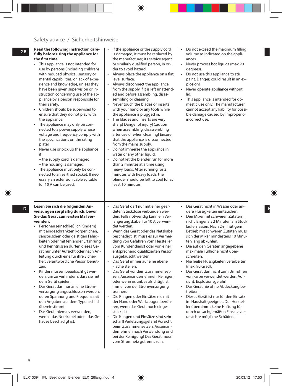 Safety advice / sicherheitshinweise | Electrolux ESB4400 User Manual | Page 4 / 88