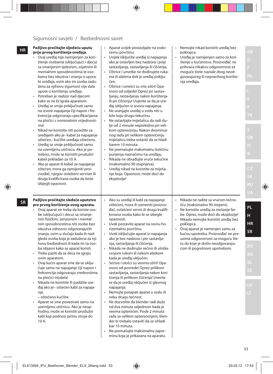 Sigurnosni savjeti / bezbednosni savet | Electrolux ESB4400 User Manual | Page 53 / 88
