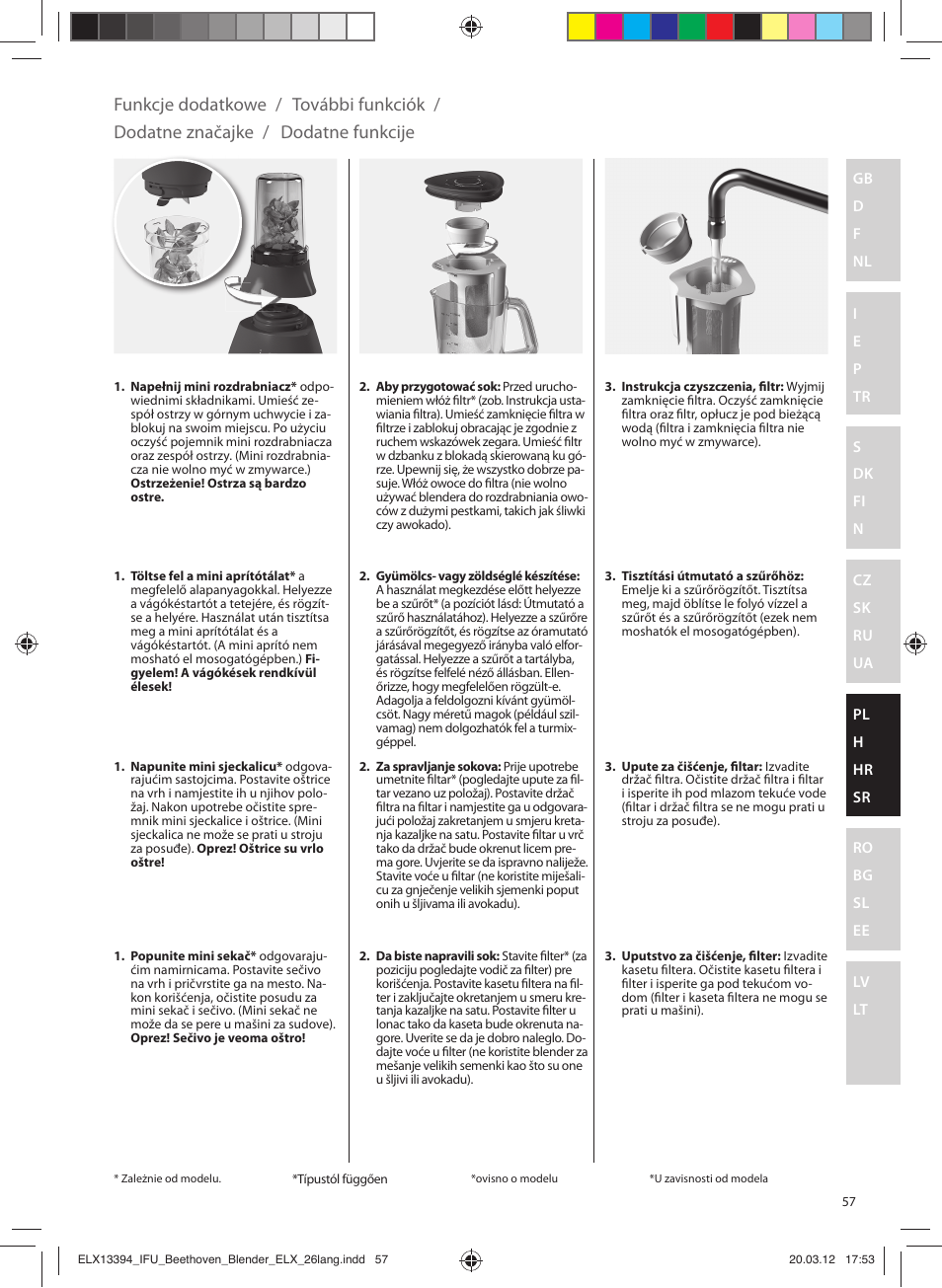 Funkcje dodatkowe, További funkciók, Dodatne značajke | Dodatne funkcije | Electrolux ESB4400 User Manual | Page 57 / 88