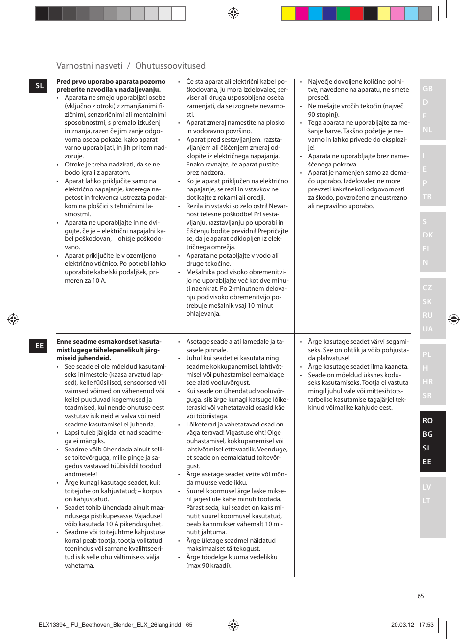 Varnostni nasveti / ohutussoovitused | Electrolux ESB4400 User Manual | Page 65 / 88