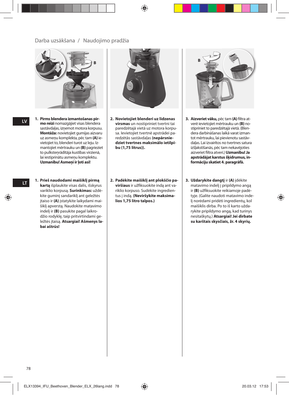 Darba uzsākšana / naudojimo pradžia | Electrolux ESB4400 User Manual | Page 78 / 88