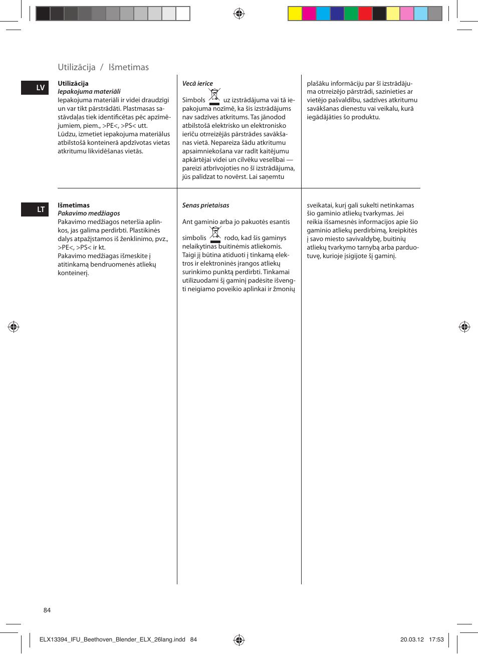 Utilizācija / išmetimas | Electrolux ESB4400 User Manual | Page 84 / 88