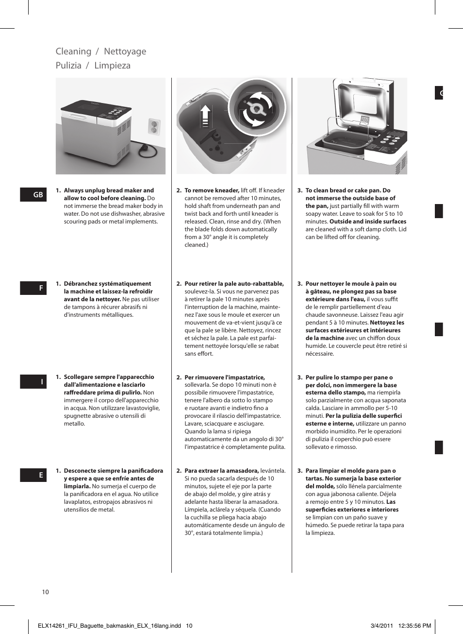 Cleaning, Nettoyage, Pulizia | Limpieza | Electrolux EBM8000 User Manual | Page 10 / 192