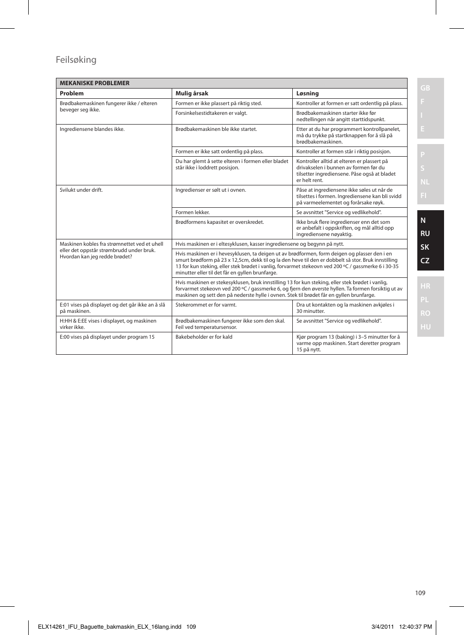 Feilsøking | Electrolux EBM8000 User Manual | Page 109 / 192