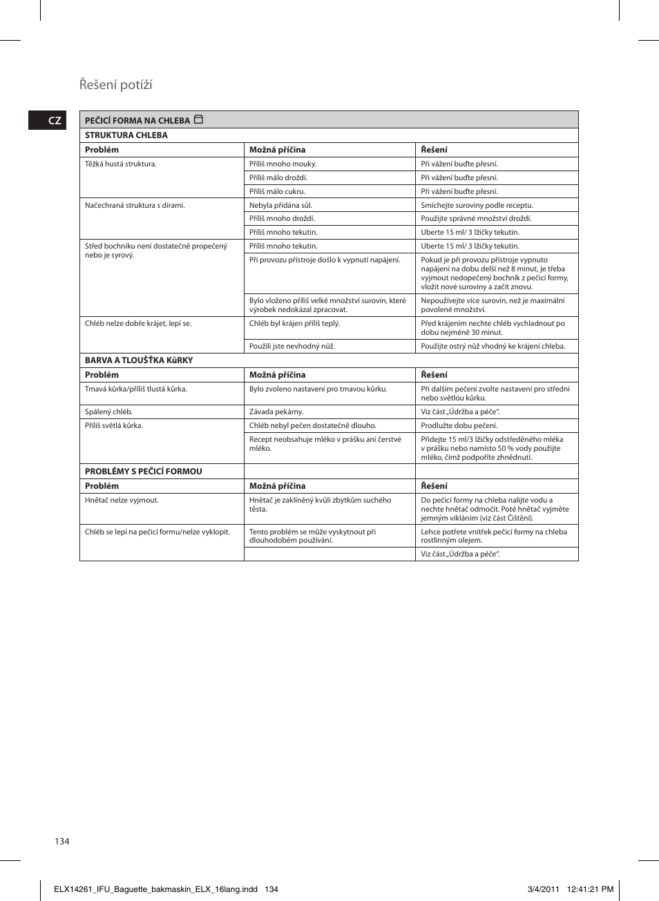 Řešení potíží | Electrolux EBM8000 User Manual | Page 134 / 192