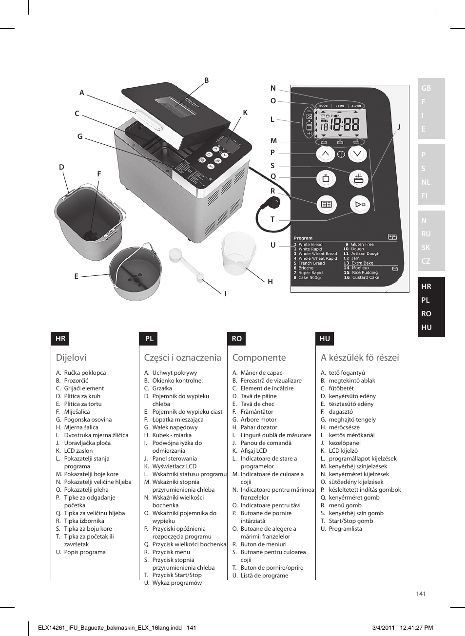 Dijelovi | Electrolux EBM8000 User Manual | Page 141 / 192