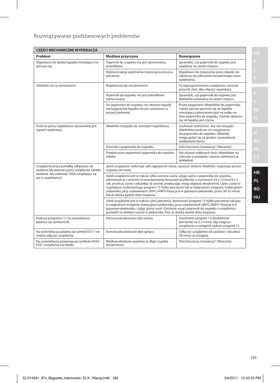 Rozwiązywanie podstawowych problemów | Electrolux EBM8000 User Manual | Page 165 / 192