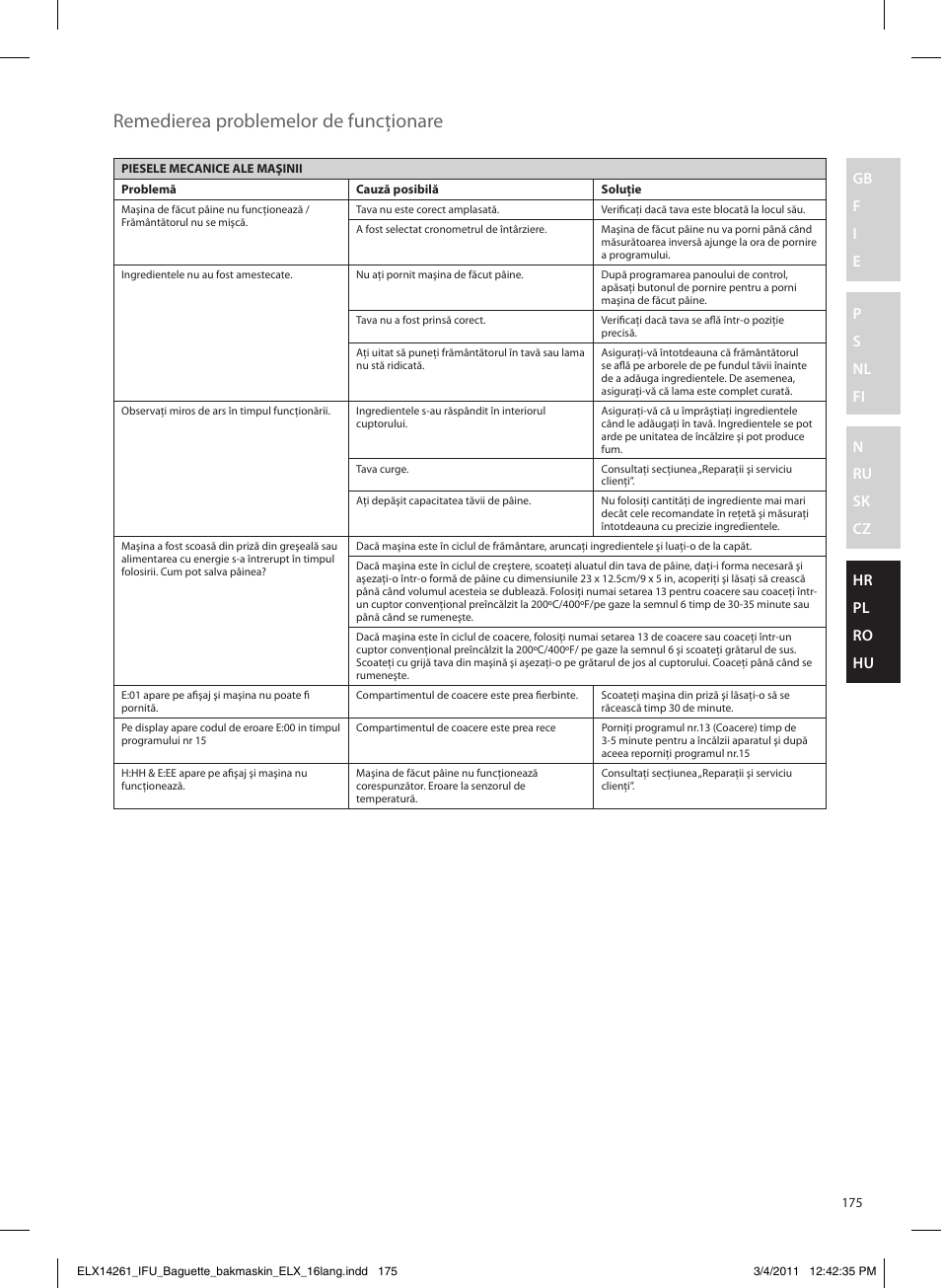 Remedierea problemelor de funcţionare | Electrolux EBM8000 User Manual | Page 175 / 192