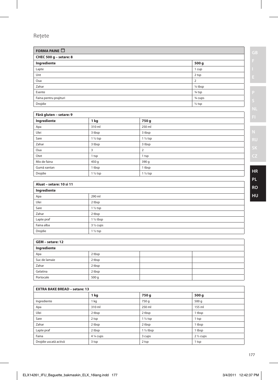 Reţete | Electrolux EBM8000 User Manual | Page 177 / 192