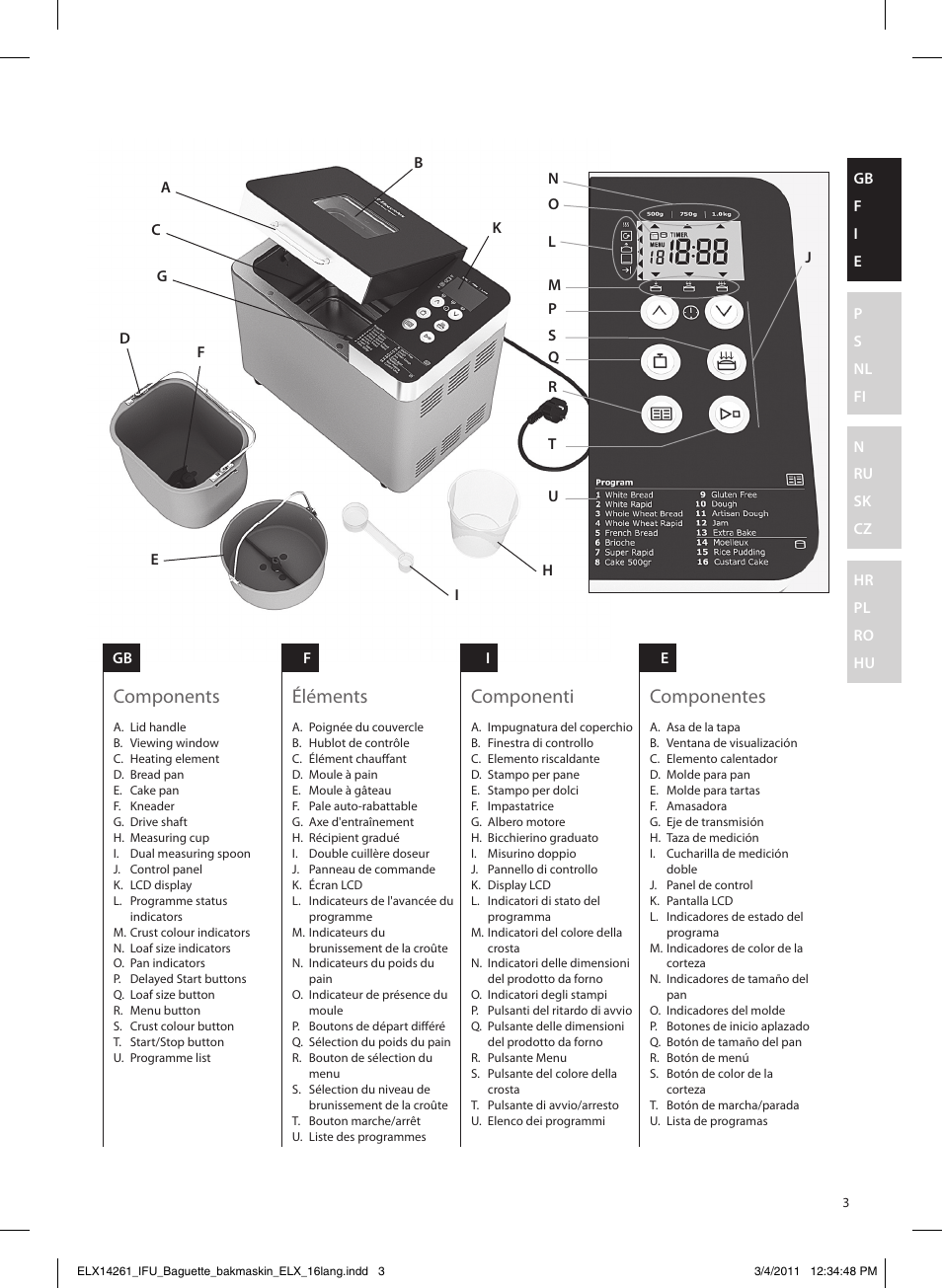 Components, Éléments, Componenti | Componentes | Electrolux EBM8000 User Manual | Page 3 / 192