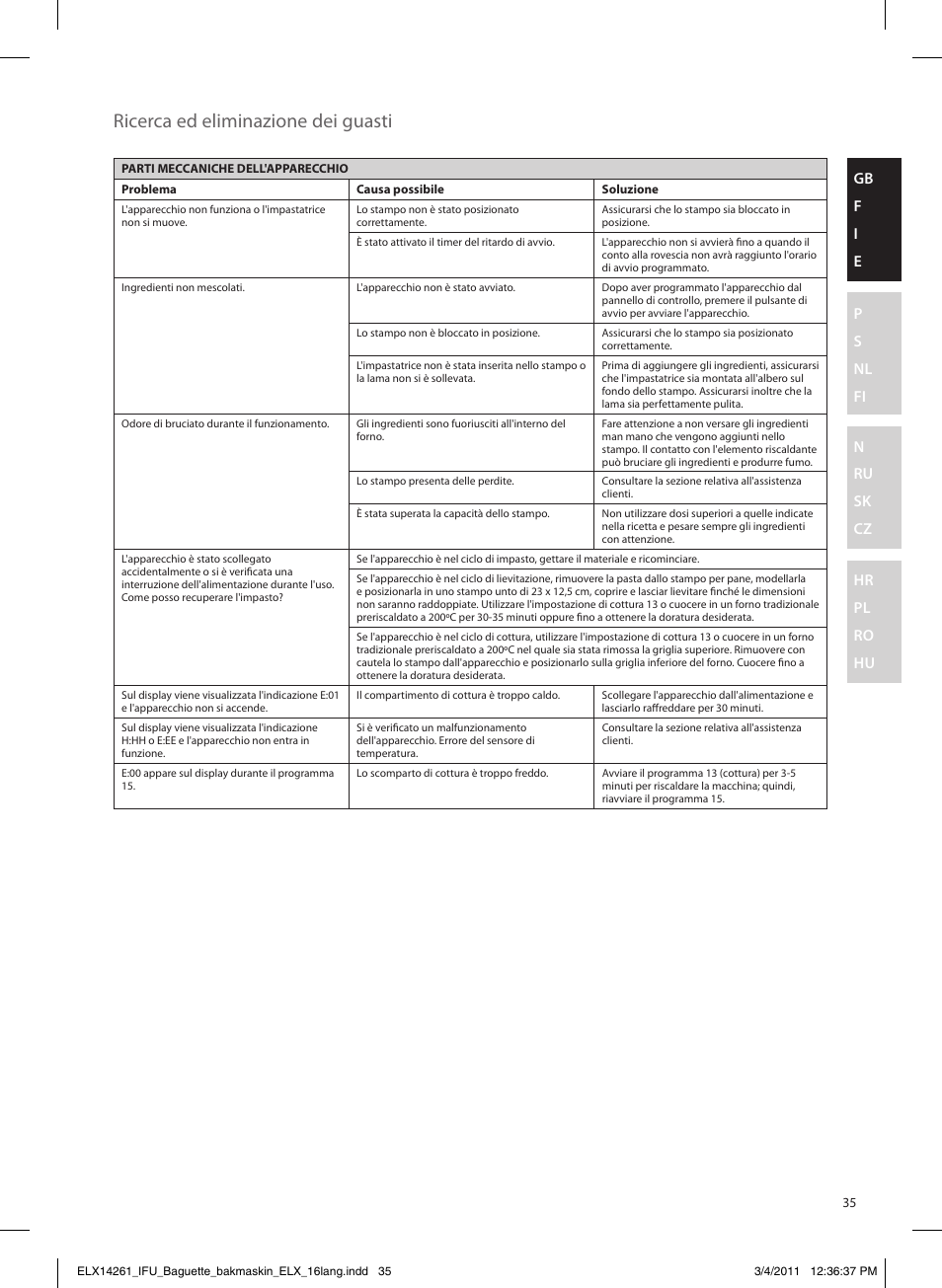 Ricerca ed eliminazione dei guasti | Electrolux EBM8000 User Manual | Page 35 / 192